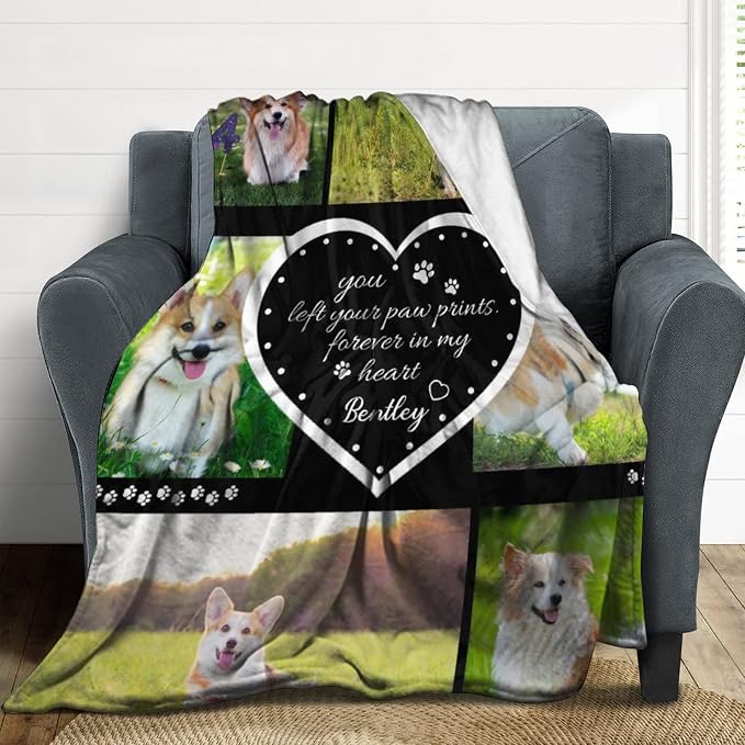 Artsadd Personalized Blanket with Picture in Memory of Dog Custom Photo Blanket Memorial Pet Loss Sympathy Gift