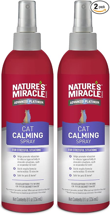 Nature’s Miracle Cat Calming Spray,8 Ounces,Stress-Reducing Formula for Cats,(Pack of 2)
