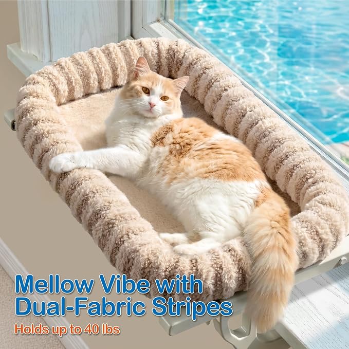 Zakkart Mellow All-Around Cat Hammock for Windowsill, Dual-Mount (Brown, M) | Hook-On or Screw-On Installation, Machine Washable Bed, Heavy Duty ABS & Metal Frame, Support up to 40 lbs.