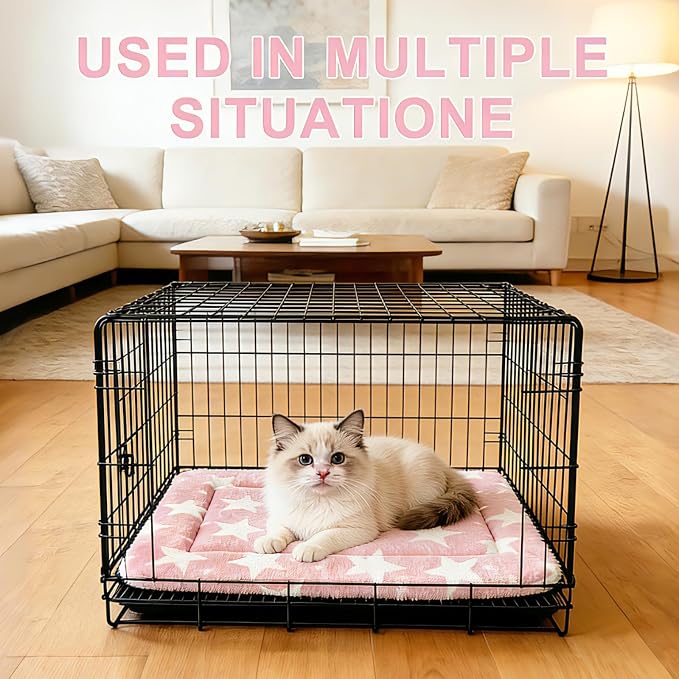 Dog Bed Mat – Soft & Comfortable Dog Kennel Pad for Crate – Durable Crate Bed & Mat for Dogs & Cats – Ideal for Crate, Kennel, and Home Use (Big&Little Stars Pink, XS(18"*14"*1.5"))