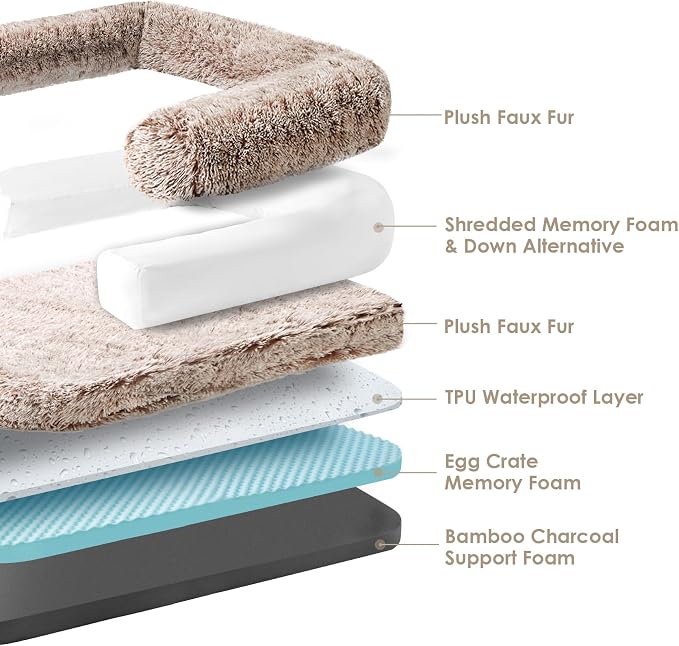 EHEYCIGA Foldable Human Dog Bed, 72"x44"x11" Orthopedic Memory Foam Human Sized Dog Bed, Waterproof Pet Bed for People, Faux Fur Pet Couch for Adult with Non-Slip Bottom, Faded Brown