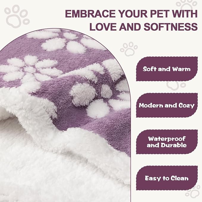 Waterproof Blanket for Dog Cat or Adult, Cute 3D Textured Flower Dog Blanket for Bed Couch Sofa, Soft Liquid Pee Proof Pet Furniture Protector, 50"x60", Purple