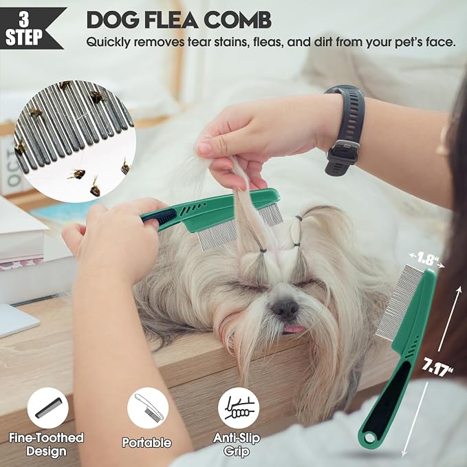 Bonteck Dog Slicker Brush for Dogs Grooming Kit 5PCS | Large Dog Brush for Goldendoodles Poodles Doodles | Long Pin Haired Brush | Poodle Brushes and Comb (Green)