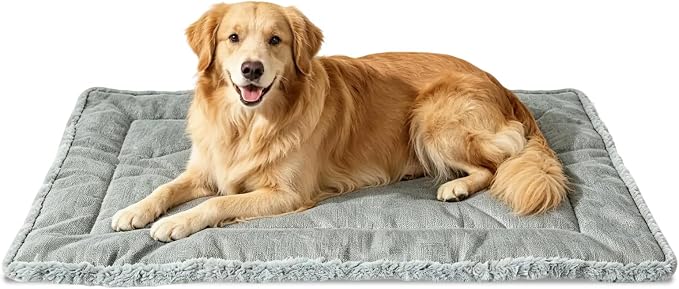 Reversible Dog Crate Mat for X-Large Dogs,Oxford&Fleece,47"x29",Light Gray | 1.2" Fill Preserves Crate Height,Fleece Cozy,Wipes Clean,Splash-Proof,Machine Washable, Folds Flat For 30" Wire Crate & Go