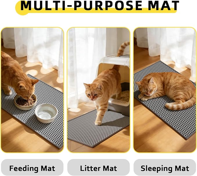 Cat Litter Mat,15"X24", Waterproof, Easy to Clean (Grey-1Pack) | Double-Layer Honeycomb for Effective Litter Trapping, Premium Durable EVA, Non-Slip, Paw-Friendly Soft Surface