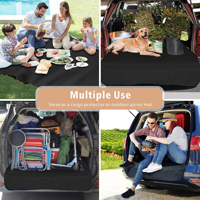 F-color SUV Cargo Liner for Dogs - Waterproof Pet Cargo Liner, Comfort Dog Cargo Cover with Bumper Flap Protector, Scratchproof for Large SUVs Sedans Trunks Vans, Black