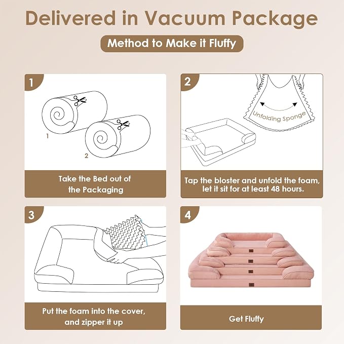 EHEYCIGA Orthopedic Dog Beds for Large Dogs, Waterproof Memory Foam Large Dog Bed with Sides, Non-Slip Bottom and Egg-Crate Foam Pet Couch Bed with Washable Removable Cover, Dusty Pink，36x27