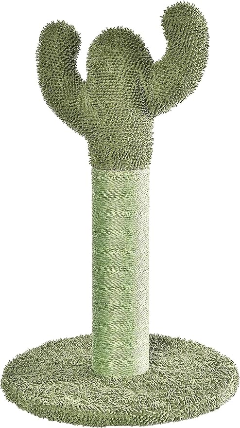 Amazon Basics Cat Scratching Post, Indoor Cactus with Natural Sisal for Kittens with Dangling Ball Toy, Medium, 25.6"H, Green