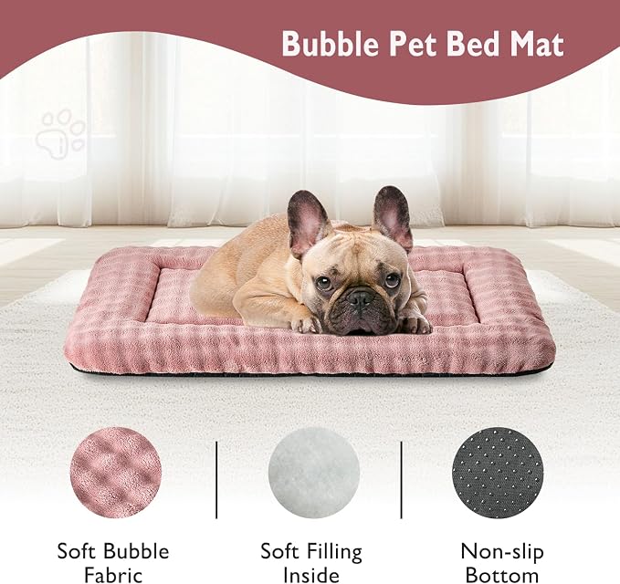 Dog Bed Mat Crate Pad for Medium Dogs, Dusty Pink, 30"x 19" | Washable Soft Pet Sleeping Mat, Anti-Slip Kennel Pad with 3D Bubble Pattern