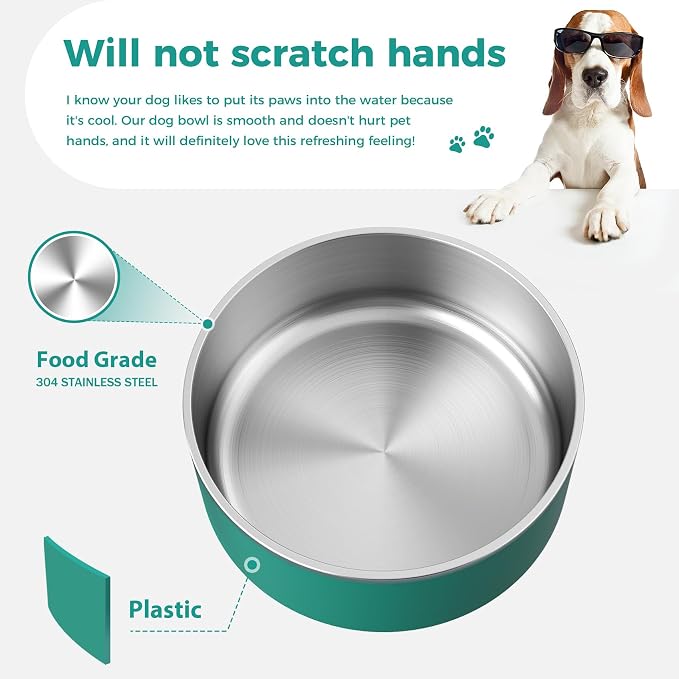 WENBOKMIN Dog Bowl, Stainless Steel Dog Food and Water Bowl with Non Slip Quiet Bottom, Easy to Clean, Dishwasher Safe, 40oz, Deep Green
