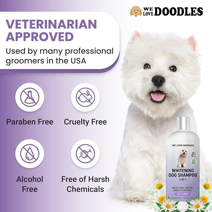 Dog Whitening Shampoo & Conditioner, Removes Stains On White Coat, USA Made | Prevents Discoloration & Brightens Fur On White Haired Dogs, Tearless, Hypoallergenic, Gentle, Natural Shampoo for Dogs, USA