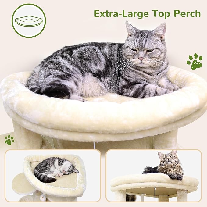 Globlazer 66inch Corner Cat Tree Tower for Indoor Large Cats, C66, Beige | Space-Saving Stable Adult Cat Tower with 6 Scratching Posts, 2 Large Fan-shaped Condos & Top Perch, Hammock, Climbing Steps