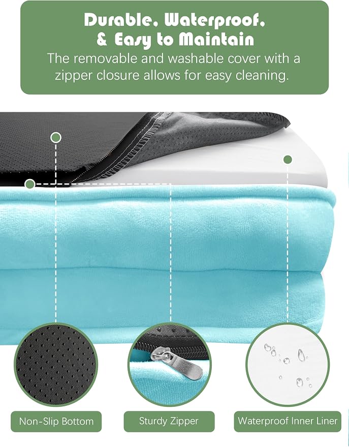 Spotted Play Orthopedic Dog Bed with Sides - Sofa Beds for Extra Large Dogs, Supportive Foam Pet Couch Bed with Washable Removable Cover, Waterproof Lining and Non-Slip Bottom, Ice Blue - XL-Plus