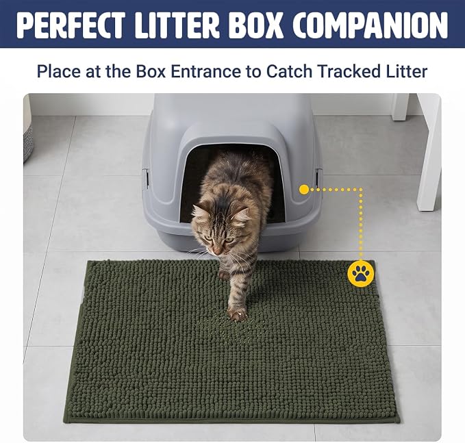 Muddy Mat® | XL Cat Litter Mat 48"x72", Litter Trapping Mat, Super Absorbent Scatter Control, Soft on Paws, Slip Resistant Washable Litter Mat, Traps Litter, Protects Floors, Army Green