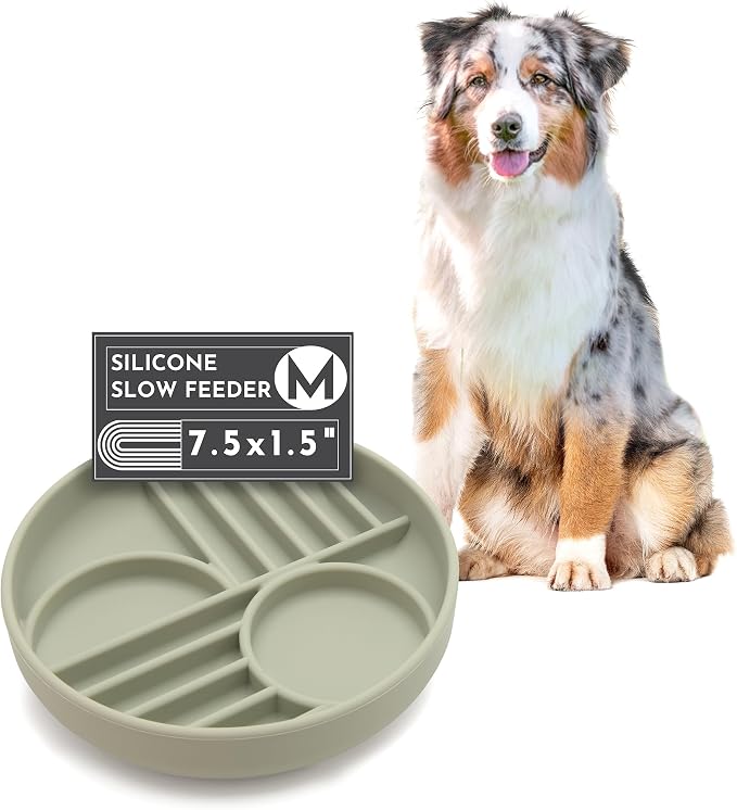 Should We Go? Slow Feeder Dog Bowls - Medium Size Silicone Slow Eating Dog Bowl for Puppies & Dogs with Suction Cup -Dishwasher-Safe, Lick Mat Design, Reduces Gulping,for All Breeds,7.5”x1.5”- Sage