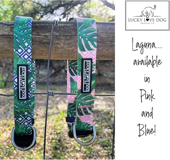 Lucky Love Dog Collar, Beautiful & Vivid Pattern Large Boy Dog Collars, Easy On & Off Clasp Accessory (Blue Laguna, L)