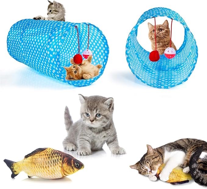 AILUKI 35PCS Cat Toys Variety Pack for Indoor Cats, Kitten Toys Set with Collapsible Cat Tunnel, Feather Wand, Plush Mice, Crinkle Balls & Interactive Cat Toys Bundle Storage Bag