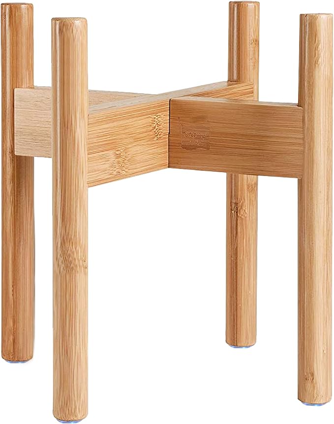 Dog Bowl Stand for Large Dogs - Adjustable, Easy Fold-Down | Use to Elevate Raise Dog Food, Water and Slow Feeder Bowls, Lock-Bolts and Tool Added, Foot-Padded, Bamboo Stand Only