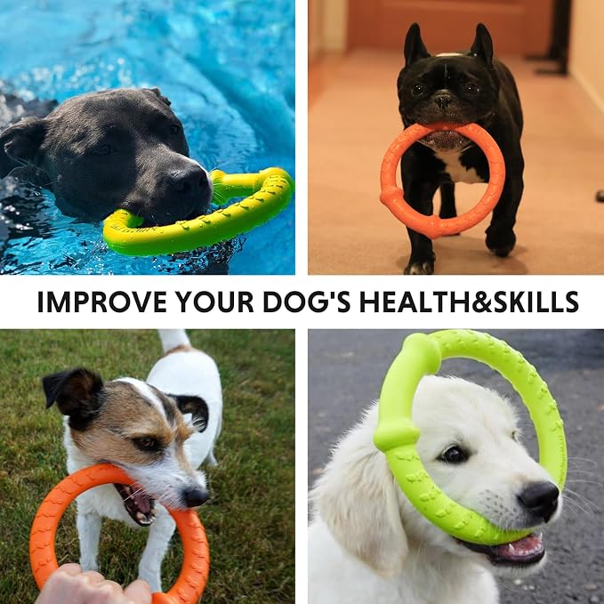 LaRoo Dog Chew Ring Toy for Small Dogs, Durable EVA Floating Puppy Teething Chew Toy, Interactive Tug of War Fetch Toy for Dental Cleaning & Outdoor Play (Green)