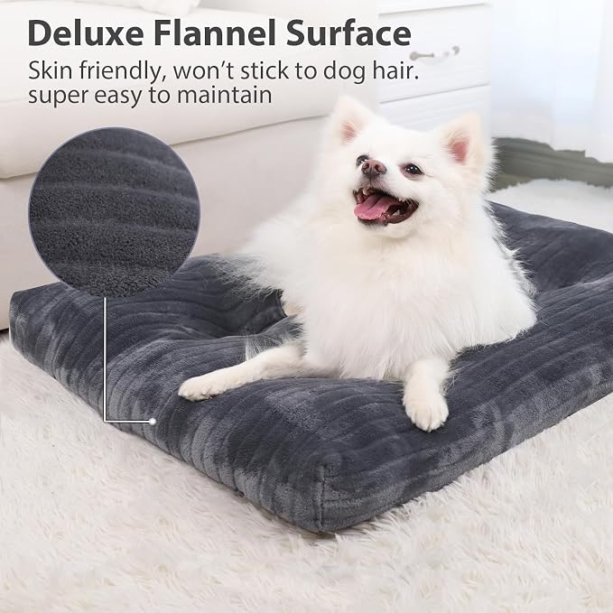 KSIIA Washable Dog Crate Bed Kennel Mat for Medium Dogs,29 x 21 Inch,Gray | 3in thick soft PP filling,Elastic rebound,300gsm shed-proof flannel,Soft skin-friendly,Anti-slip bottom,Machine washable