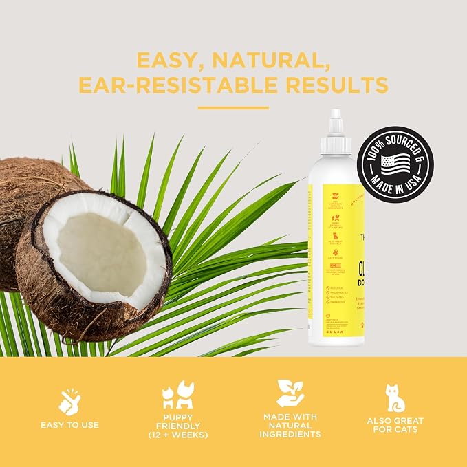 Natural Rapport Dog Ear Cleaning Drops, Gentle Wax & Debris Wash, 8 oz | Gentle natural solution, safe for puppies & cats - Cleans wax, dirt & odor - For all dogs and cats