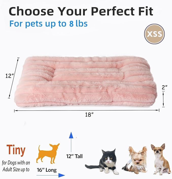 Extra Small Dog Crate Pad 18 x 12 Dog Beds for Tiny Dogs Deluxe Corduroy Fleece Fluffy Comfy Kennel Pad Washable Cute Flat Cat Bed Mat Pink Pet Sleeping Cushion for Mini Small Puppy Breeds XS