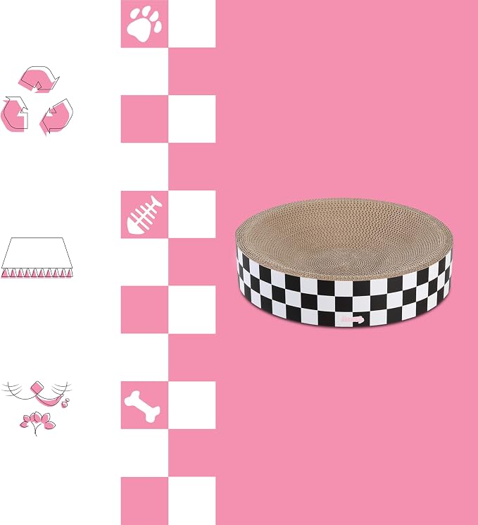 CSR1010F Nelson 20.13" Modern Cardboard Round Bowl Cat Scratcher with Catnip, Checkered