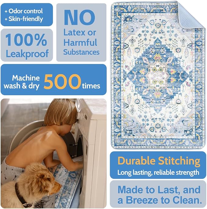 Washable Pee Pads for Dogs, 2 Pack Reusable Puppy Training Pads 72"x72" Super Absorbent Waterproof Dog Training Pads, Non-Slip Potty Pads, Whelping Pads Litter Mat Blue Medallion
