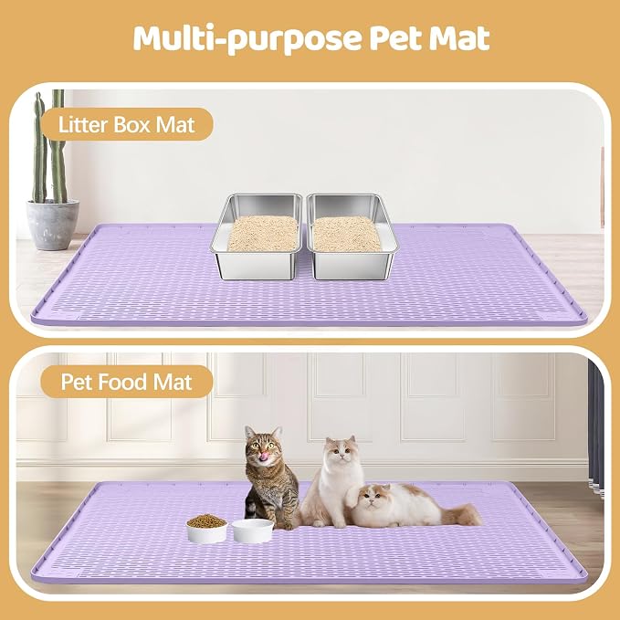Silicone Cat Litter Mat for Litter Box 50”x35” Large Cat Mat, Purple | Waterproof, Non-Slip, Leak-Proof Rug Mat with Lip, Easy to Clean, Extra Large Litter Catcher Mat for Floor