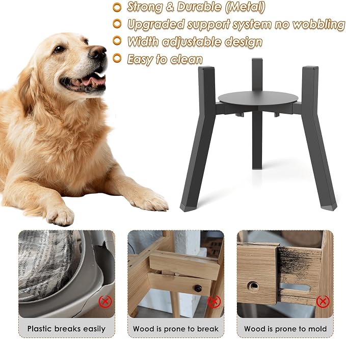 Elevated Dog Bowl Stand for Large Dogs with Tray, Adjustable Width 7-10.6", Raised Food Water Bowl Stand, Bowl NOT Included