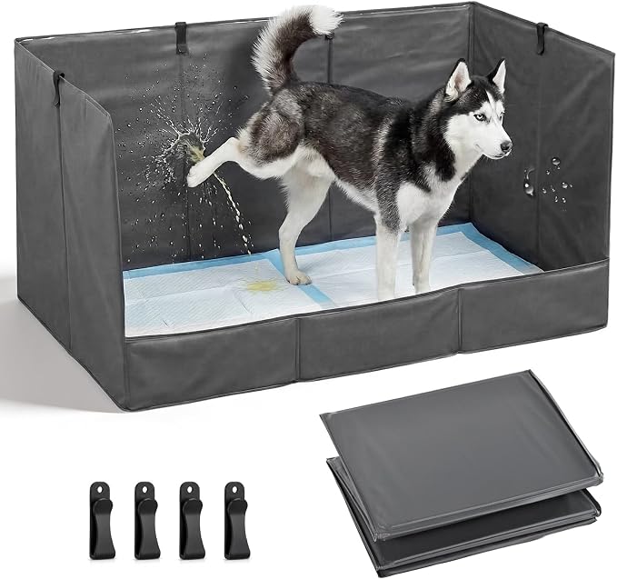 Foldable Dog Litter Box with High Walls, Waterproof Indoor Dog Potty Tray with 4-Inch Baffle, 33.5"×23.6"×15.9" Dogs Pee Pad Holder for Puppies Small and Medium Dogs