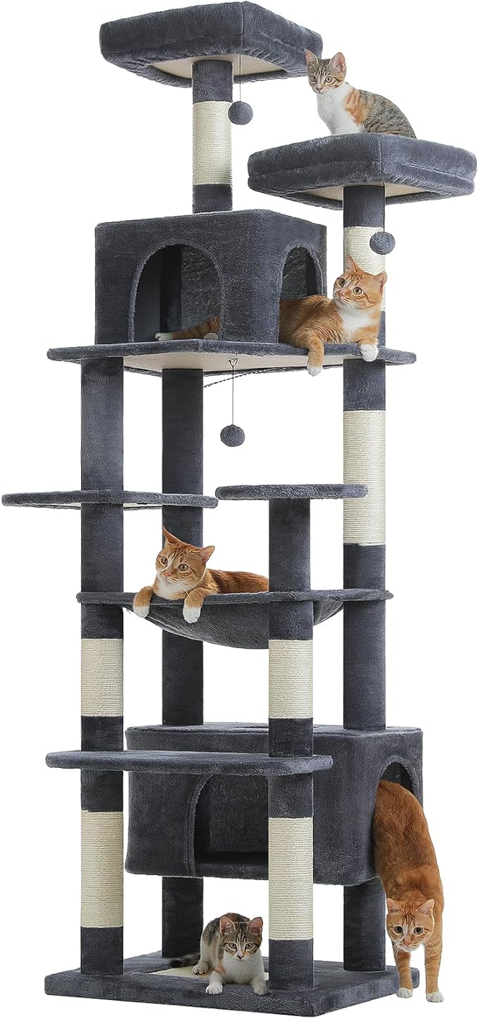 PAWZ Road XXL 81" Cat Tree Large Cats with Big Condos,Perches Sisal Posts | 20"x16" hammock for adult cats, tall cat tower with 7 scratching posts, dual perch and large condo for big maine cats