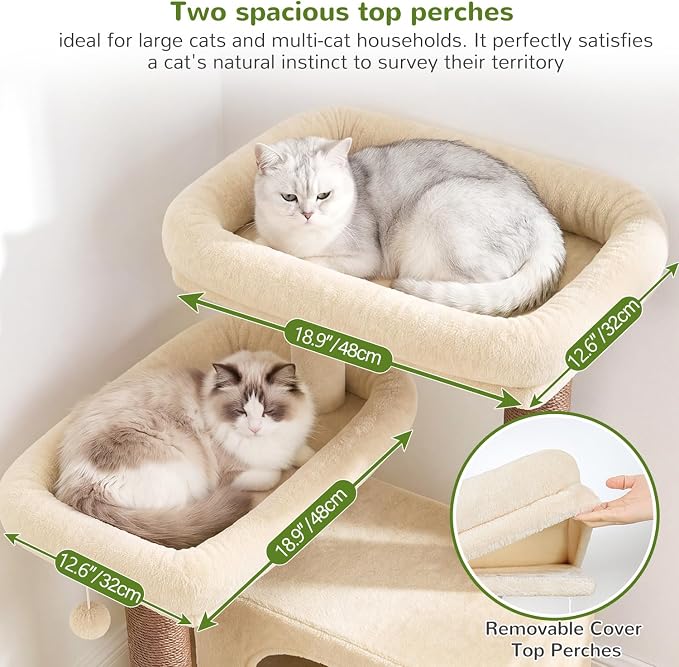 Globlazer 75in Tall Cat Tree Tower for Indoor Cats, F75B, Light Grey | Large Cat Tree for Indoor Cats Large Adult, Multi-Level Cat Tower with 7 Scratching Posts, 2 Cat Condos, 2 Top Perches