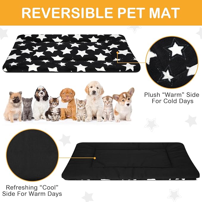 4 Pcs Dog Crate Pads Soft Warm,18 x 24 x 1.6 Inch,Star,Black | Ultra Soft Warm Washable Anti-slip Kennel Bed Mat for Pets,Reversible Replaceable,for Small Medium Large Dogs and Cats
