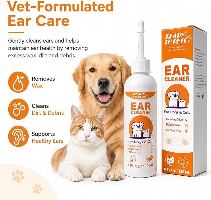 Ear Cleaner – Otic Ear Care Solution for Dogs and Cats, Helps Relieve Itching, Reduce Ear Odor, and Clean Debris – 4 fl oz | Advanced Ear Cleanser Dog Ear Wash Dog Swimmers Ear Drying Solution Pet Gentle