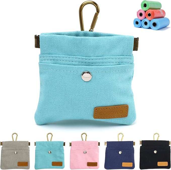 Dog Treat Pouch for Pet Training, Carabiner & Magnetic Buckle, Blue | Hand Free Dog Training Treat Bag, Auto Closing Dog Walking Bag for Puppy Travel or Outdoor Use, Pet Feed Snack Reward Pocket