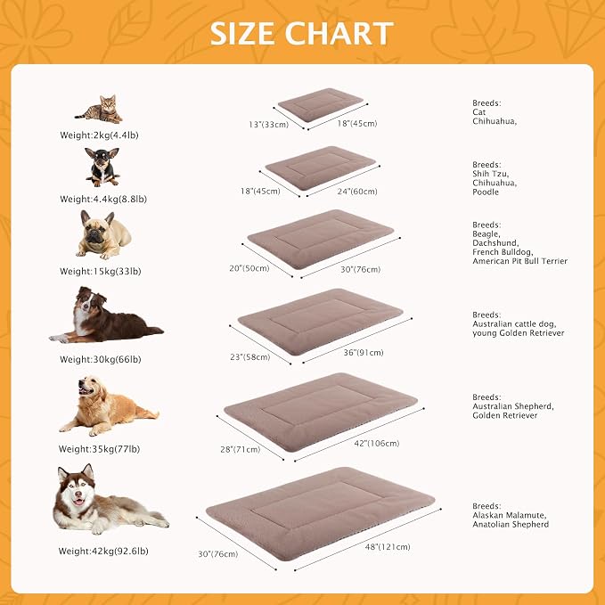 Reversible Dog Bed Mat with Plush and Corn Velvet,Soft Warm Pet Cushion, Dual Purpose Washable Sleeping Mattress Bed for Small Medium Large Dog and Cat XB004 (18 * 13", Khaki)