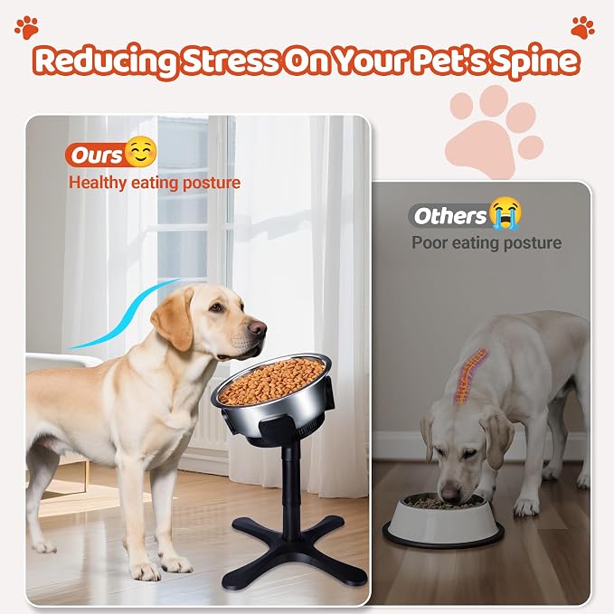 Elevated Adjustable Dog Bowl Feeding Stand, 3 Heights and Tiled Ajudst, Compatible with Moost Feeding Bowls, Great for Medium Large Dogs(2 Pack-C)