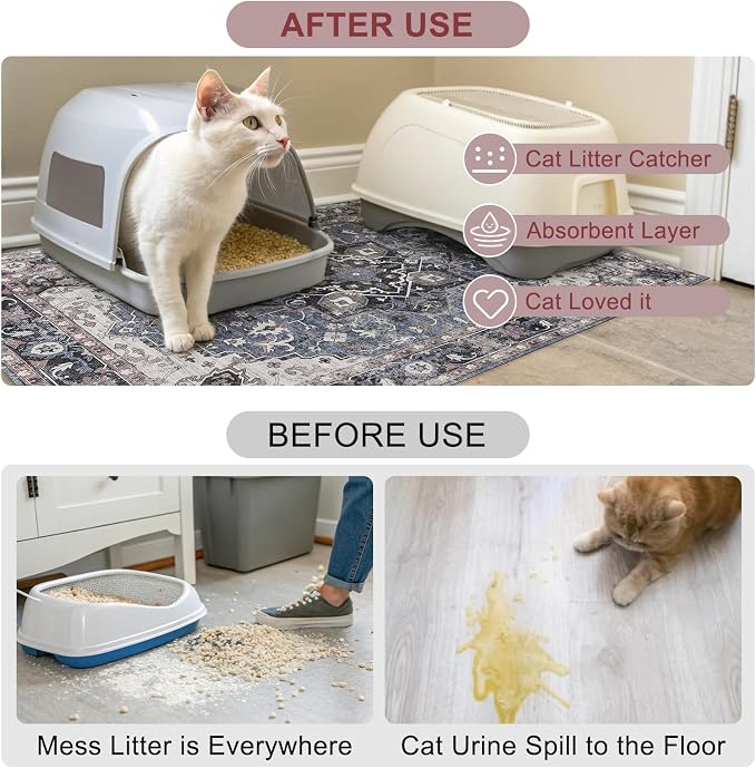 BEAUTYZOO Cat Litter Mat, 28" x 36" Large Litter Trapping Mat, Waterproof | Scatter Control, Absorbent Urine‑Proof, Soft On Paws, Non‑Slip, Machine Washable, For Indoor Cats & Kittens, Floor Use