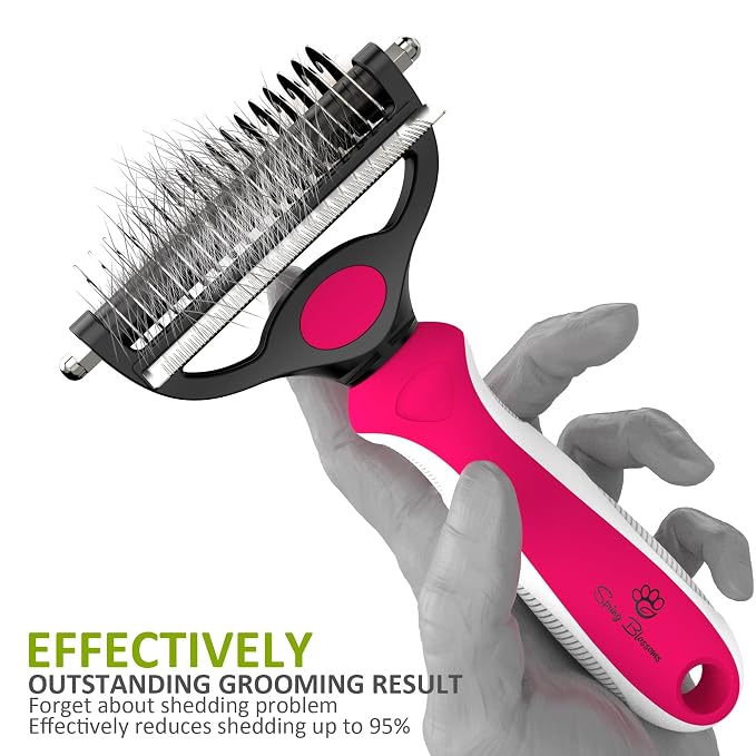 Spring Blossoms-2 in 1 Professional Grooming Rake for Cats & Dogs-Dematting Comb for Easy Mats & Tangles Removing,Pet Brush Safe No More Nasty Shedding and Flying Hair (Rose)