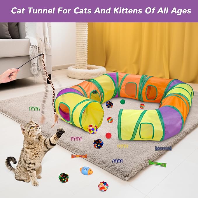 Retro Shaw Interactive Cat Toys Packs, 25Pcs | 4Pcs Collapsible Tunnel, 21Pcs Kitten Toys Bundle