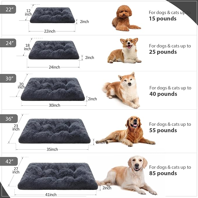 Large Dog Bed Crate Pad 36", Washable Plush Pet Mat Sleeping Dark Grey | Ultra Soft Cozy, Anti-Slip Bottom, Machine Washable, Kennel Pad 35*22", Easy to Care, 55lbs