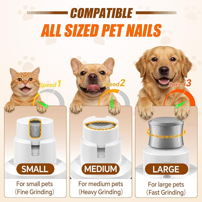 Dog Nail Grinder Electric Powerful 3 Speeds Dog Nail Clippers with Lights Quiet Cat Nail Clipper Painless Care Trimmers Tools for Small Medium Large Dogs and Cats (Black)