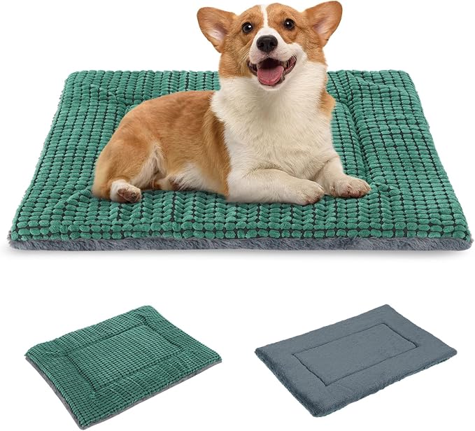 BVAGSS Reversible Dog Crate Pad, Memory Foam Pet Bed Mat, Soft Warm Machine Washable Sleeping Kennel Mattress for Small Medium Dogs XH079 (30''x20''x1.6'',Green)