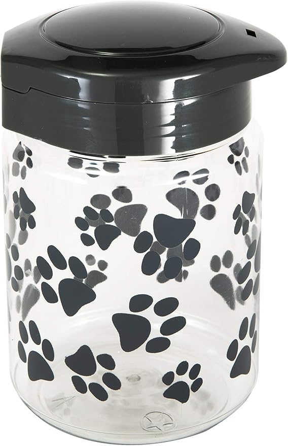Lixit® Dog Treat Plastic Jar - Airtight Food and Treat Storage Jars for Dogs, Cats, Small Animals and Birds - Made in USA (Paw Prints - Gray, 64 Ounce)