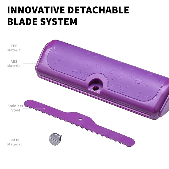 Dog and Cat Deshedding Brush, Purple | For dog and cat grooming, replaceable shedding blade, helps remove loose fur from short and medium coats