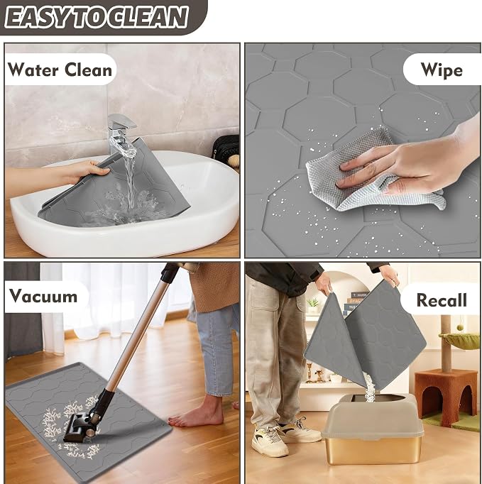 Silicone Cat Litter Mat for Litter Box-28" X 22" Kitty litter pads, Waterproof & Leak-Proof Trapping Design, Non-Slip Durable Easy to clean (Gray)
