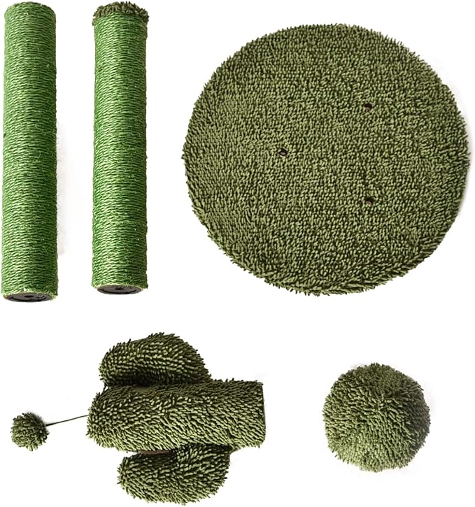 Amazon Basics Cat Scratching Post, Indoor Cactus Triple Posts for Cats & Kittens with Dangling Ball, Large, 27"H, Green