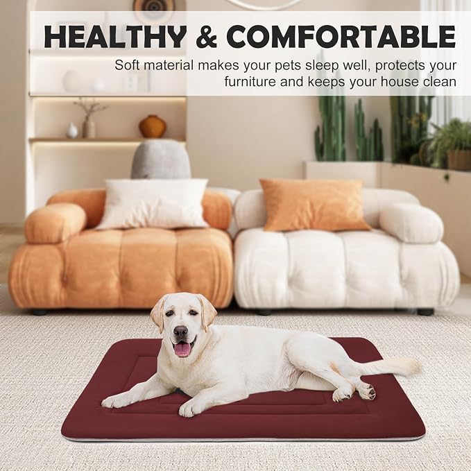 Dog Bed Soft Dog Crate Bed Pad Mat, 48 in Non Slip Bottom Washable Beds for Extra Large Dogs, Pet Bed Mattress Kennel Pad, Dark Red