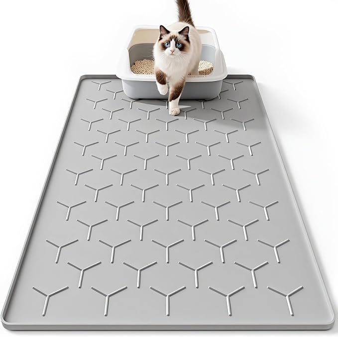 Bulkniu Silicone Cat Litter Mat, 22"x34", Raised Edge Waterproof, Grey | Litter Trapping & Recycling, Easy to Clean, Non-Slip, Durable Safe & Odorless, Paw Friendly